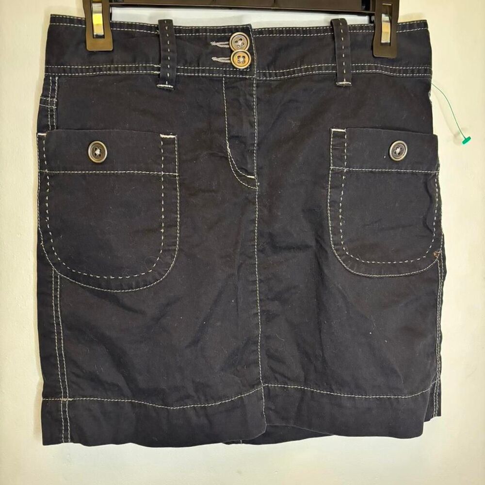 Ann Taylor Loft Black Mini Skirt Utility Pocket Contrast Stitch Size 0